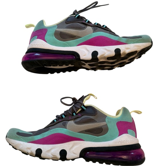 Nike Air Max 270 Sneakers - React Run Girls Size 6Y Gray, Green, Purple, Yellow - Picture 10 of 14